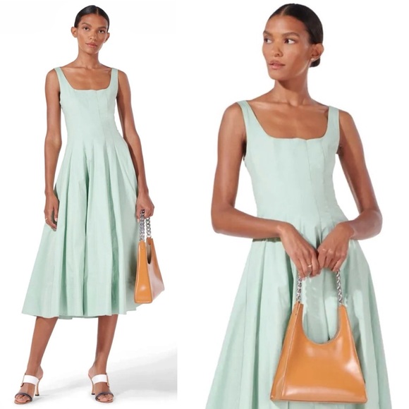 🌺🎉HP🎉🌺 NWOT Staud Wells Midi Dress Sage - Picture 5 of 16